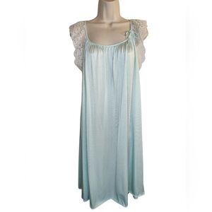 Vintage Sears Mint Green Nylon Nightgown Lace Flutter Sleeves One Size Fits Most